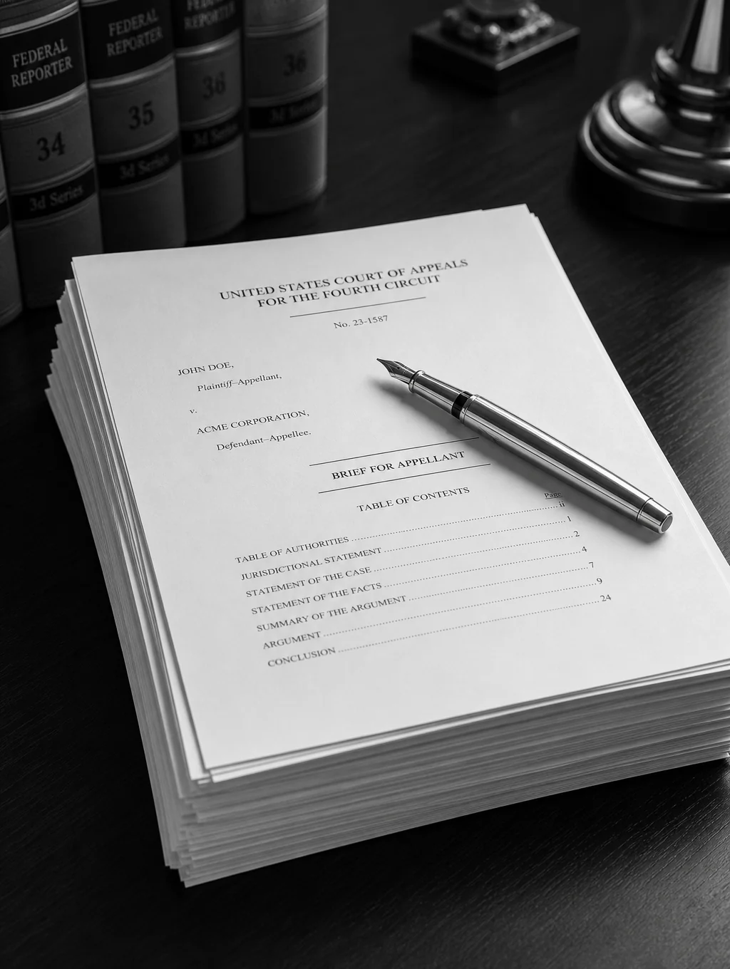 Organized legal documents and professional stationery on a clean desk